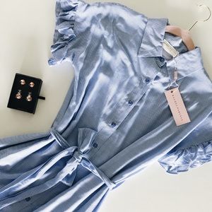 NWT Rachel Parcell Tie Front Striped Button Down Shirt Dress Midi Nautical Blue
